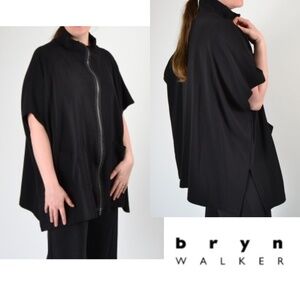 Bryn Walker Pip Poncho in Black Twill Jersey Two Way Zip Size XS